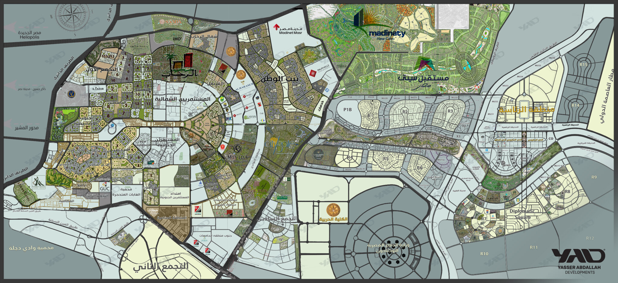 The New Capital & New Cairo Map - YASSER ABDALLAH DEVELOPMENTS